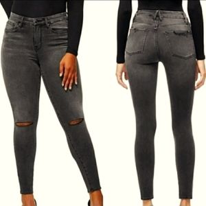 Good American Good Leg Black Wash High Rise curvy distressed Skinny Jeans